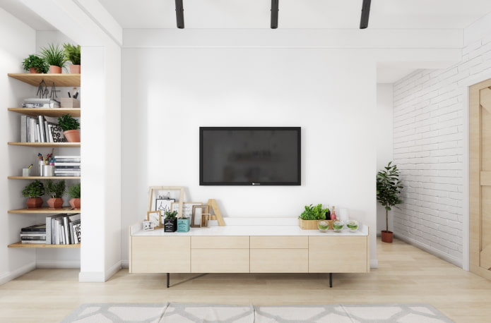 TV-Ständer im Interieur im skandinavischen Stil