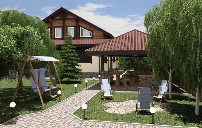 Grundstücksplan von 8 Hektar mit einer Schaukel und einem Pavillon
