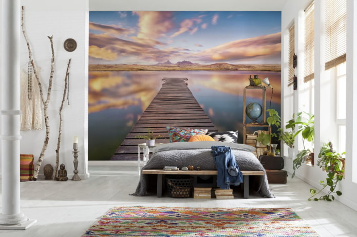 stereoskopische Tapete mit Blick auf den Pier im Schlafzimmer