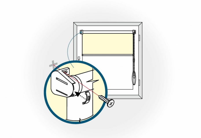 Schema zur Befestigung eines Rollos an einem Fenster mit Schrauben
