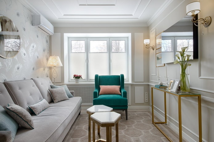 schmales Wohnzimmerdesign