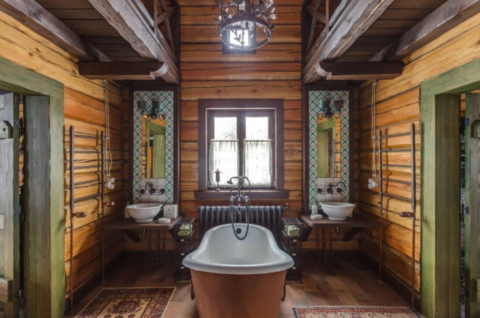 großes Badezimmer aus Holz