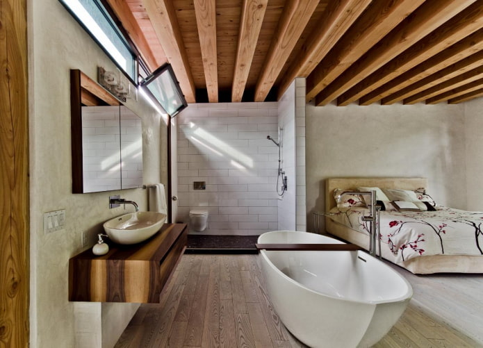 Badezimmer mit Dusche im Schlafzimmer