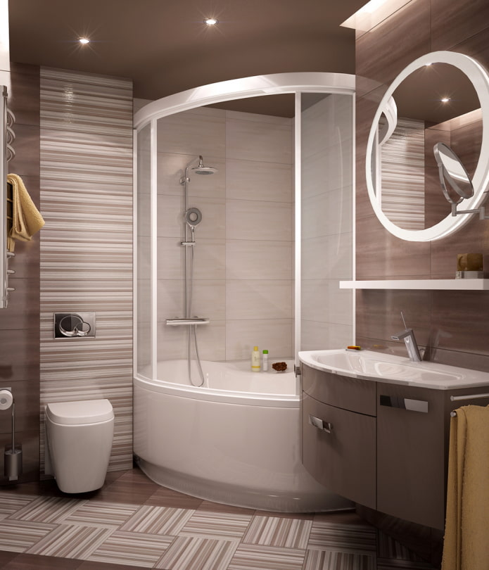 originelles Fliesenlayout in einem kleinen Badezimmer