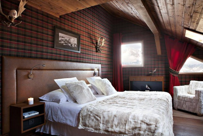 Tapete im Schlafzimmer: Karomuster