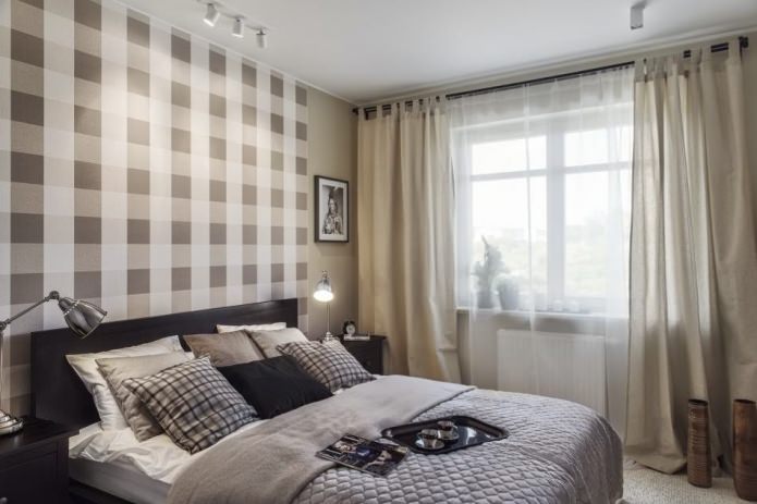 Tapete im Schlafzimmer: Karomuster