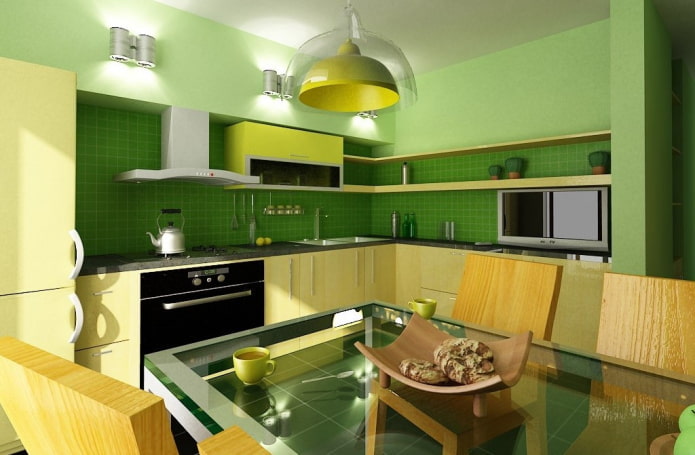 Kücheninterieur in Gelbgrüntönen