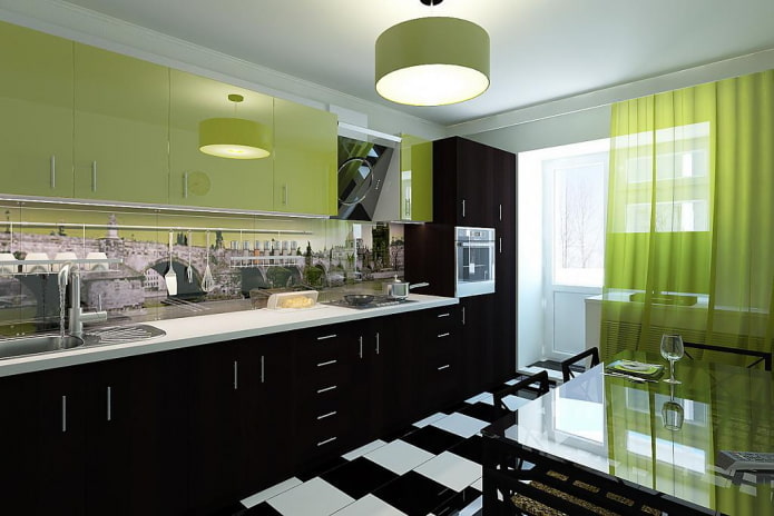 Kücheninterieur in Schwarz-Grün-Tönen
