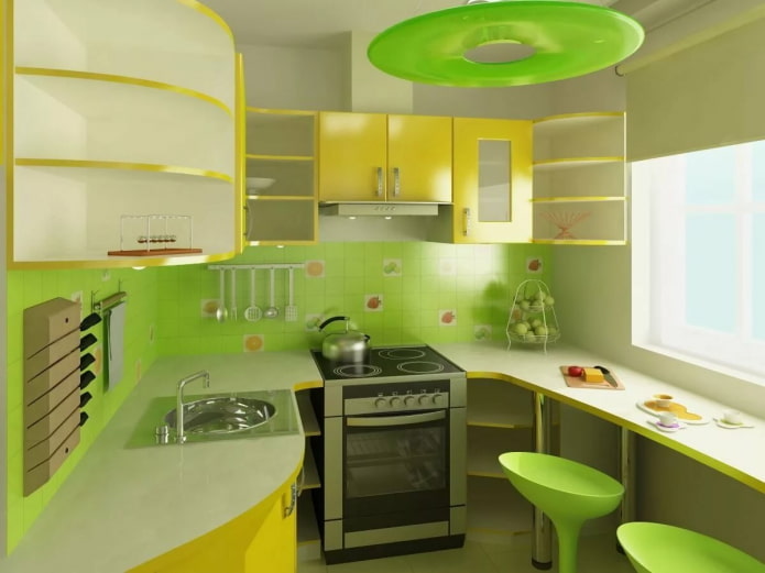 Kücheninterieur in Gelbgrüntönen