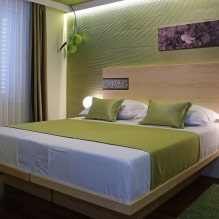 Grünes Schlafzimmer: Farbtöne, Kombinationen, Auswahl der Oberflächen, Möbel, Vorhänge, Beleuchtung-3