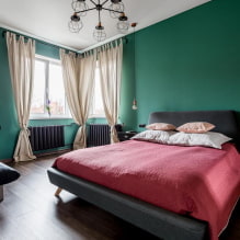 Grünes Schlafzimmer: Farbtöne, Kombinationen, Auswahl der Oberflächen, Möbel, Vorhänge, Beleuchtung-4