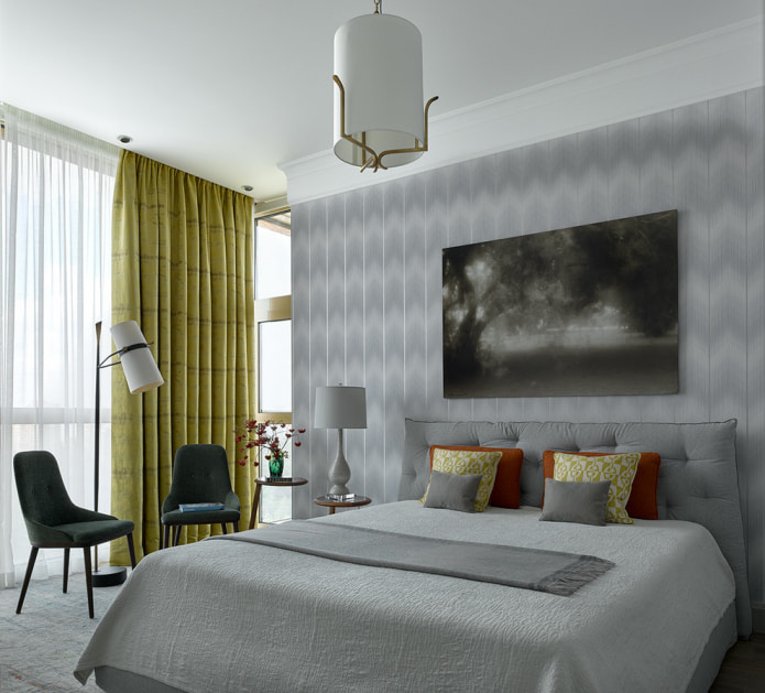 Dicke gestreifte Gardine für ein modernes Schlafzimmer