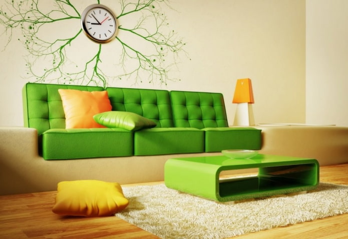 säuregrünes Sofa im Innenraum