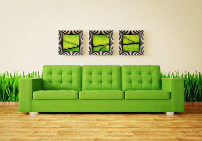 säuregrünes Sofa im Innenraum