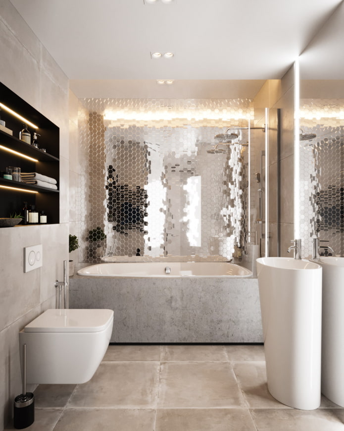 Spiegelmosaikwände im Badezimmer