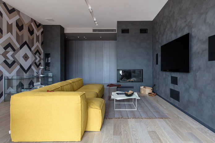 gelbes Sofa im Wohnzimmer
