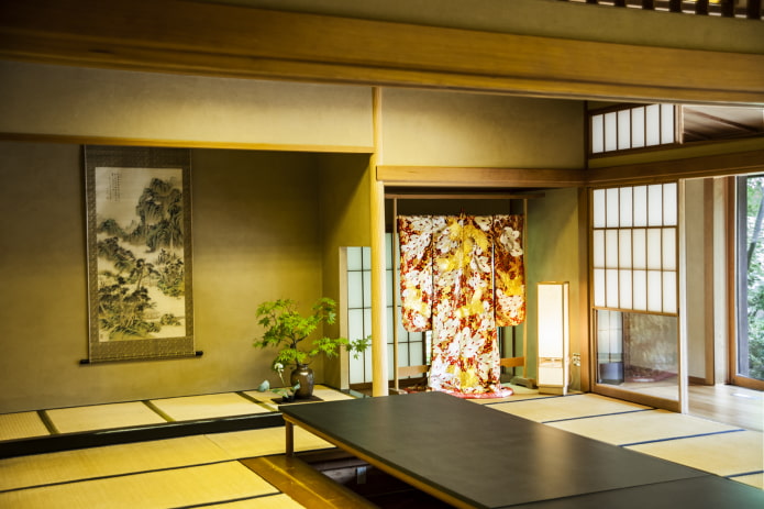 Grünlich-gelbes Zimmer im japanischen Stil