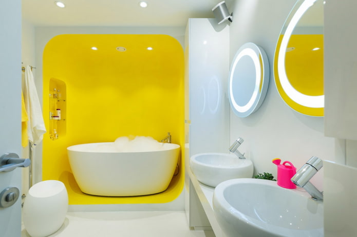 futuristisches Badezimmer mit einer gelben Nische