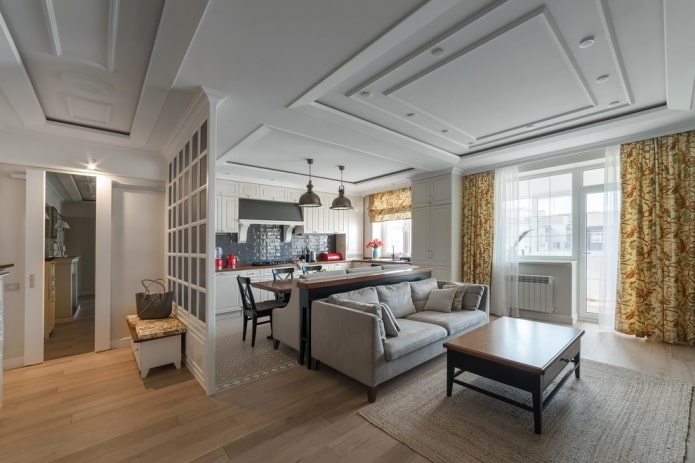 Wohnzimmer mit Sofa und Konsole teilen